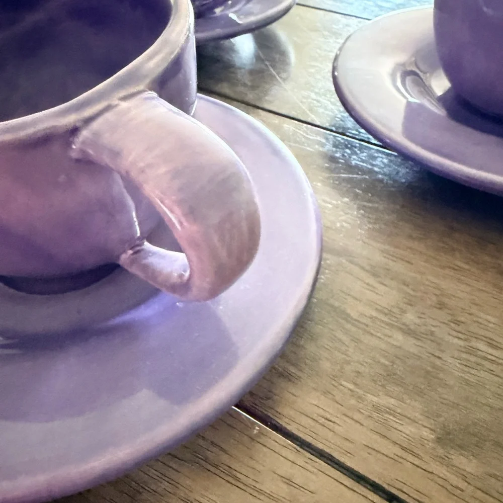 Pottery Barn Sausalito Plum Mug & Saucer Set of 3 Purple 16 oz Made in Mexico